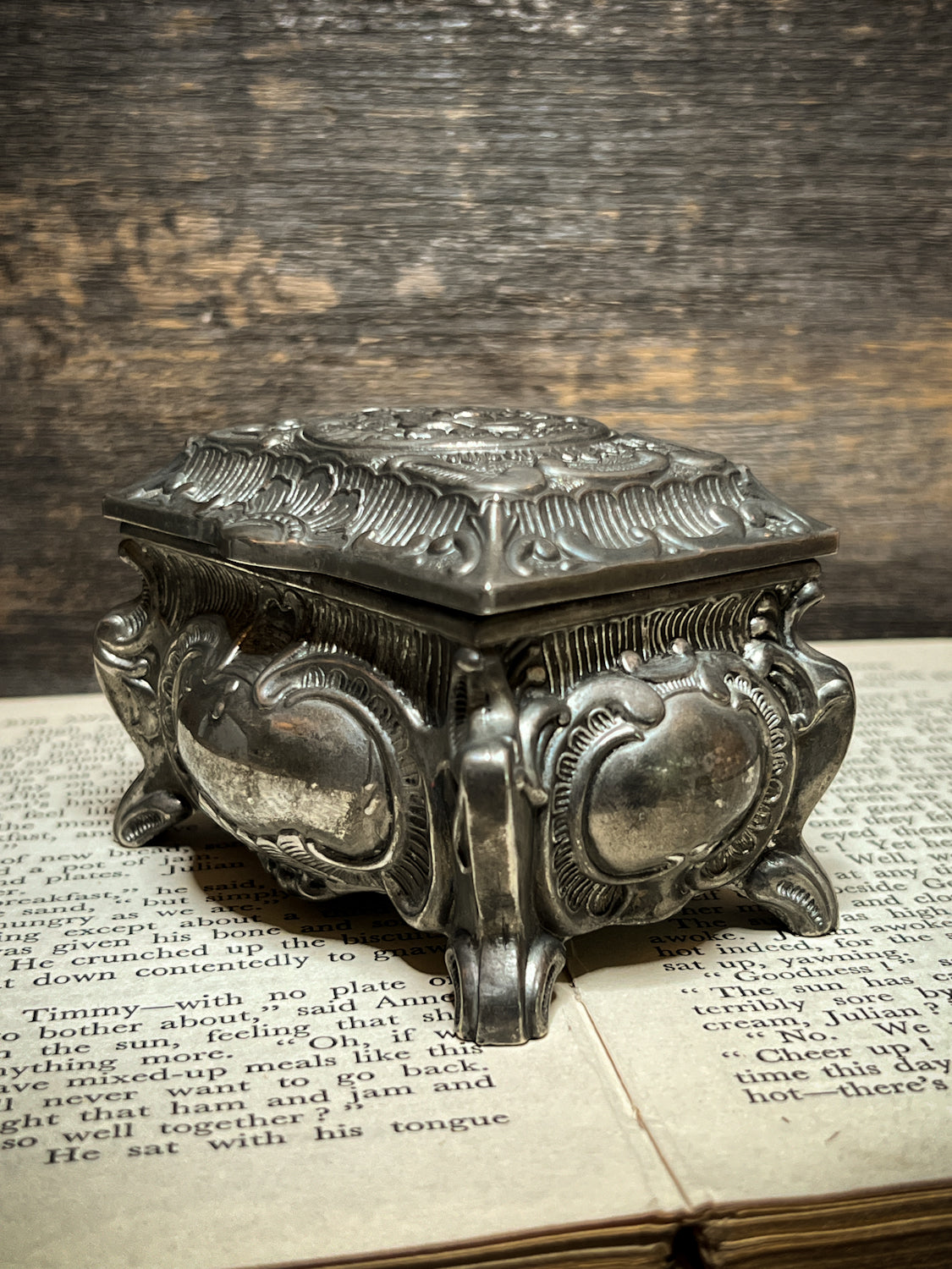 Circa 1940s Silver Plated Trinket Box w/ Red Velvet Liner