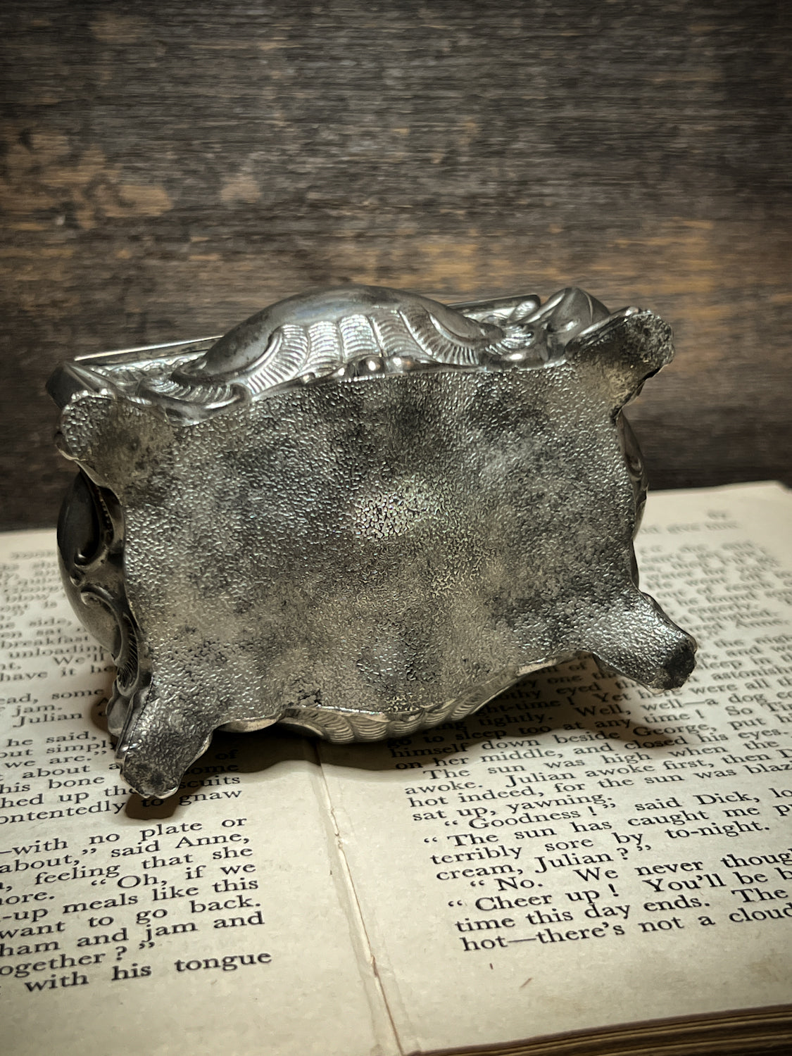 Circa 1940s Silver Plated Trinket Box w/ Red Velvet Liner