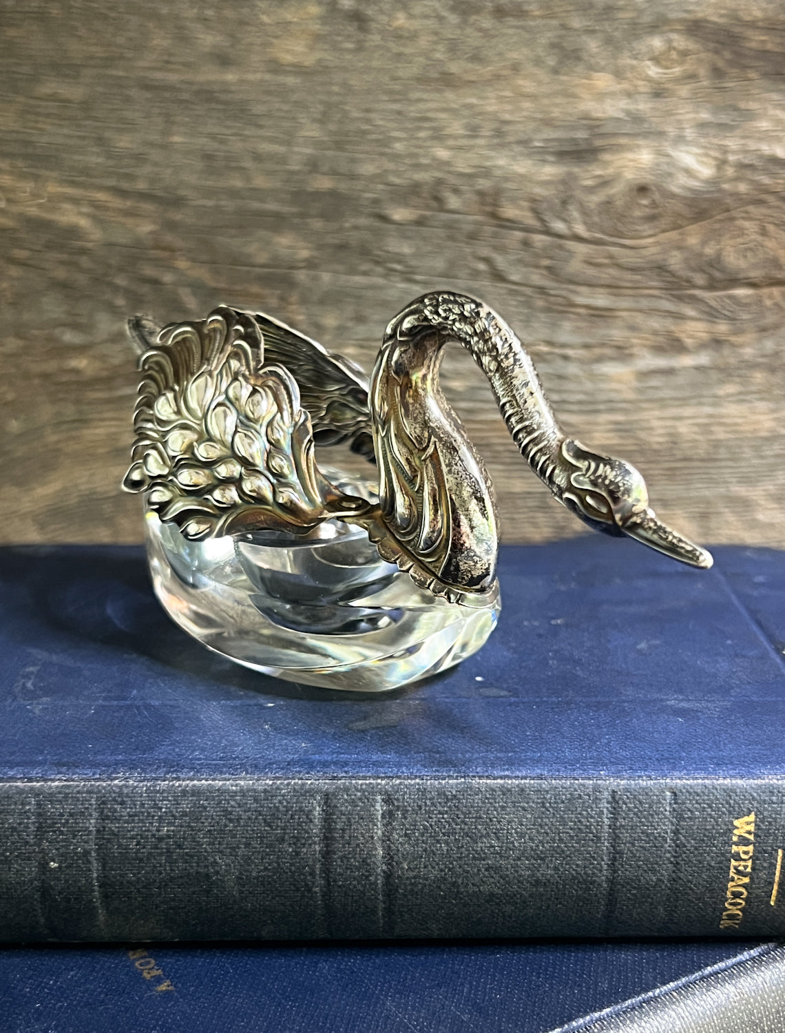 Charming Sterling Silver Swan & Crystal Salt Cellar/Caviar Dish, the Wings Open!