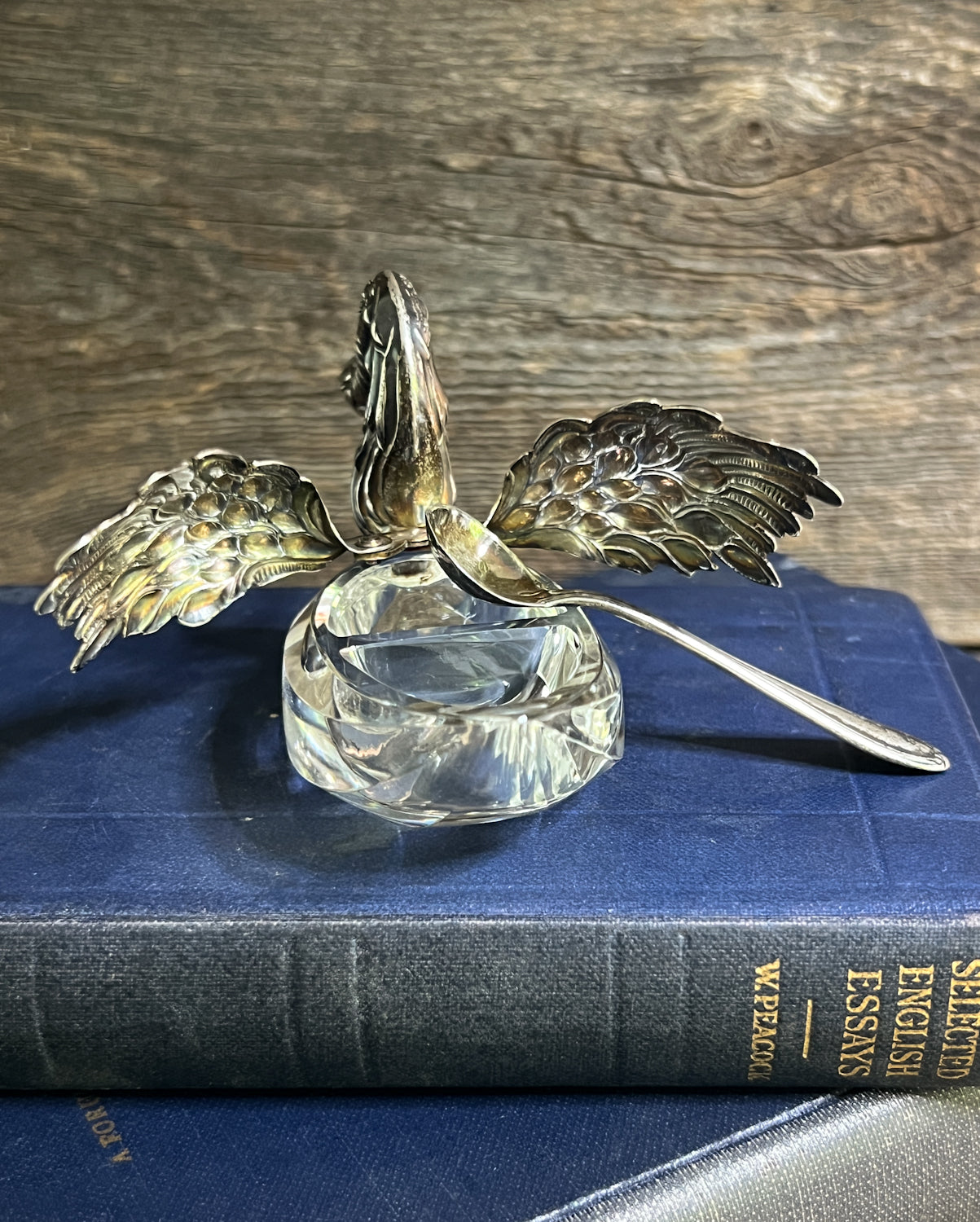 Charming Sterling Silver Swan & Crystal Salt Cellar/Caviar Dish, the Wings Open!