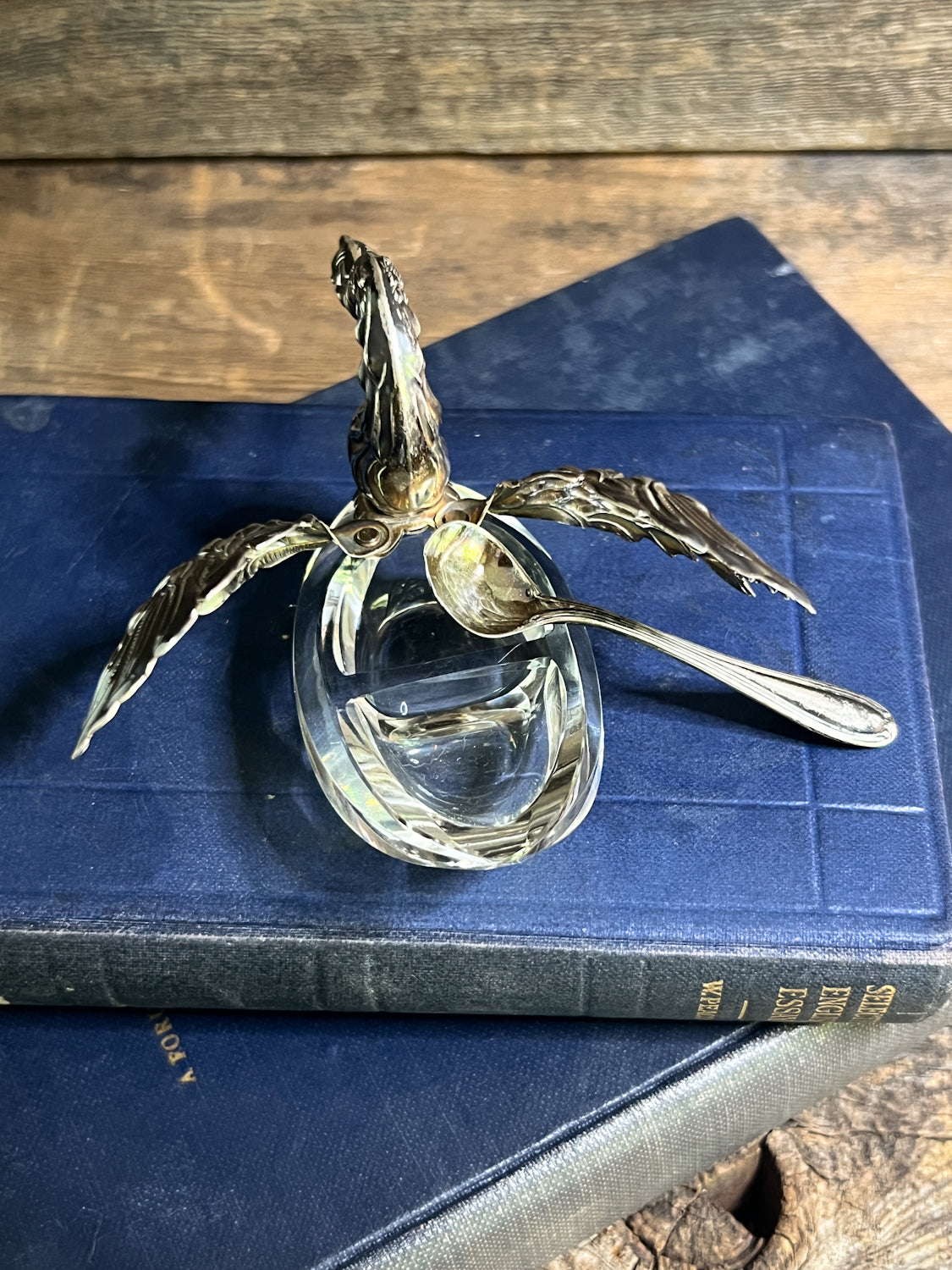 Charming Sterling Silver Swan & Crystal Salt Cellar/Caviar Dish, the Wings Open!